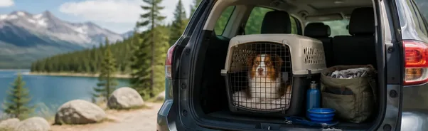 Dog safely contained in the back seat during a long car journey
