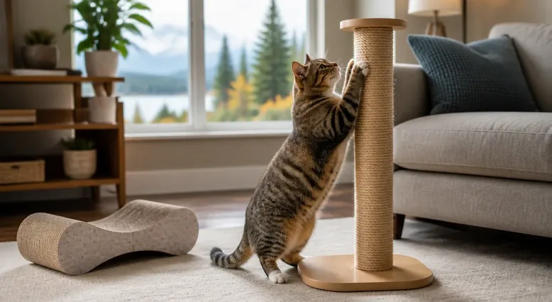 Helping a Cat Use a Scratching Post Instead of Furniture