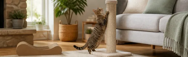 Helping a Cat Use a Scratching Post Instead of Furniture