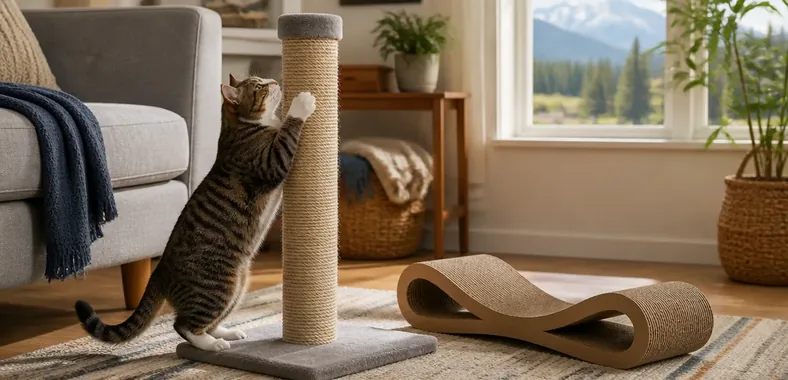 Helping a Cat Use a Scratching Post Instead of Furniture