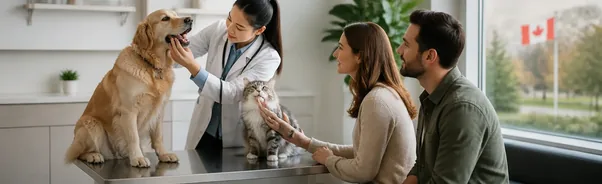 Veterinarian examining a dog’s teeth during a preventive dental assessment
