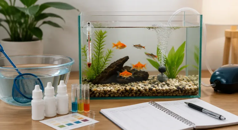 Aquarium fish in a carefully monitored temporary housing system